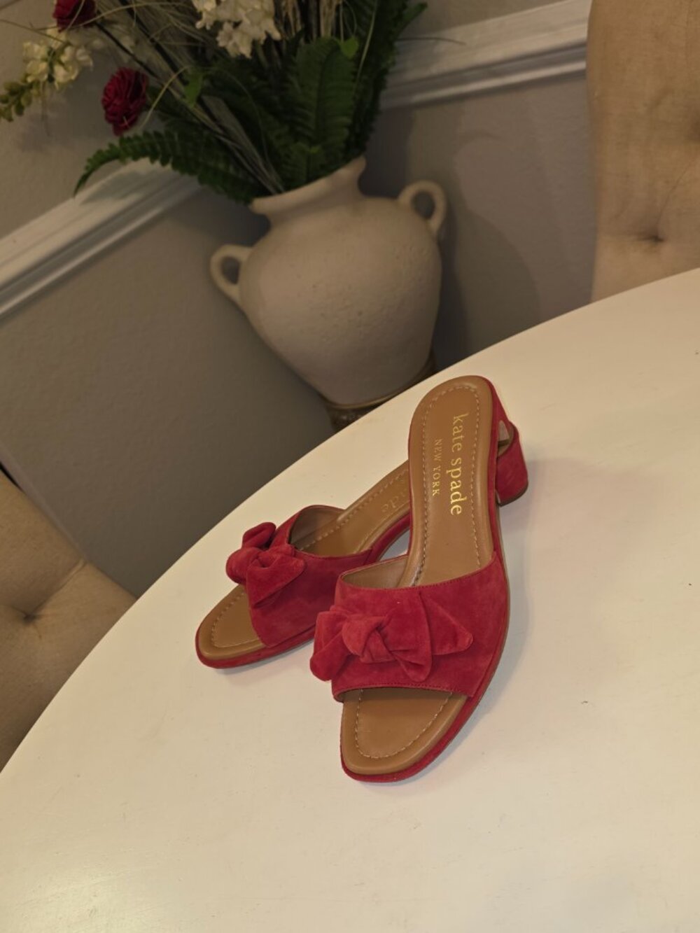 KATE SPADE NEW YORK lilah suede knotted bow slide sandals red size 9.5 B